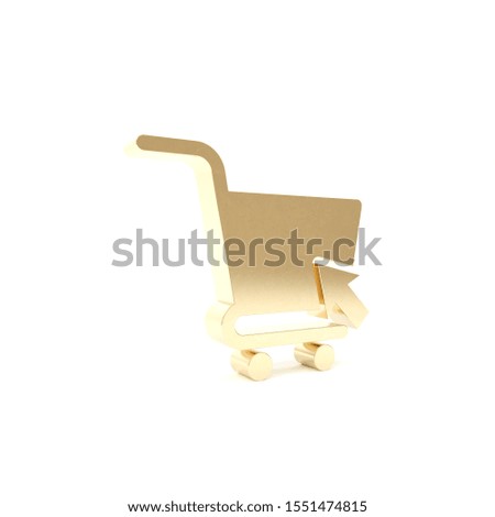 Gold Shopping cart with cursor icon isolated on white background. Online buying concept. Delivery service sign. Supermarket basket symbol. 3d illustration 3D render