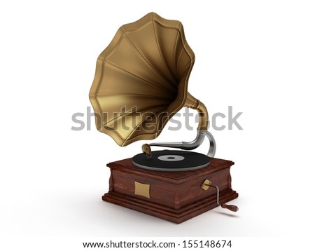 3d old vintage gramophone isolated on white background