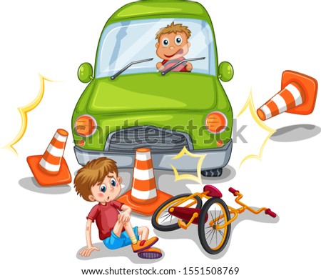 Accident scene with car crashing a bike illustration