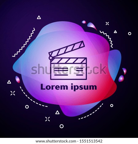 Purple line Movie clapper icon on dark blue background. Film clapper board. Clapperboard sign. Cinema production or media industry concept. Abstract banner with liquid shapes. Vector Illustration