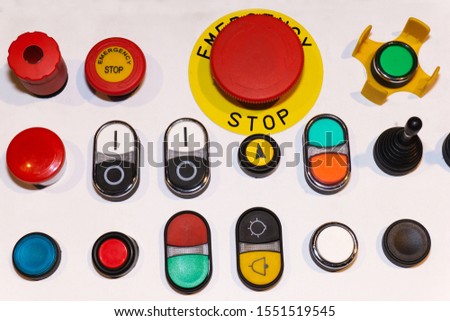 Remote control buttons of an industrial facility. Close-up