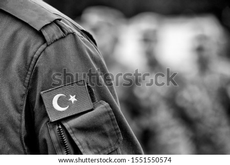 Turkish flag on Turkey army uniform. Turkey troops. Turkish soldiers Royalty-Free Stock Photo #1551550574