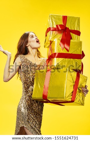 Woman with gift boxes Christmas New Year holiday