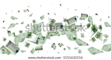 Euro money background. Banknote falling isolated textures on white background.