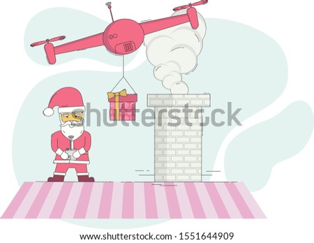 Santa Claus control drone deliver there gift to home