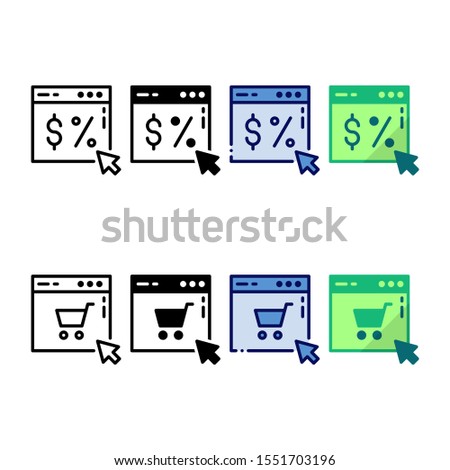 Online business website icon. With outline, glyph, filled outline and flat style.