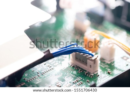 Connector or Socket and cable on the motherboard or electronic board. part of ink-jet printer.