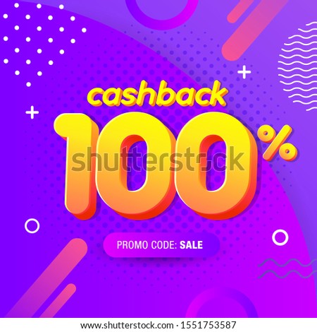 modern Banner design template with 100% cashback offer. Vector illustration for promotion discount sale advertising Royalty-Free Stock Photo #1551753587