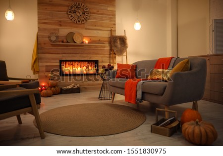 Cozy living room interior inspired by autumn colors