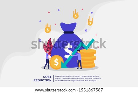 Cost reduction illustration concept with tiny people. Sales decline, crisis financial, financial down. Flat design concept for landing page, presentation, marketing resource Royalty-Free Stock Photo #1551867587
