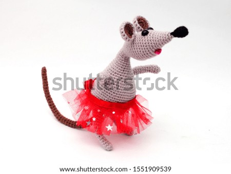 Crochet rat on a white background close-up