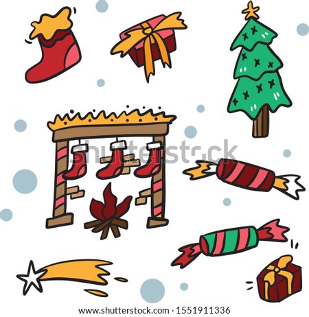 Set of Christmas design elements hand drawing 