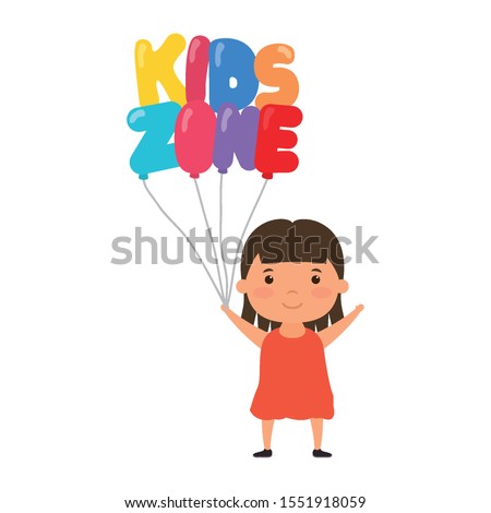 cute little girl with kids zone balloons helium character vector illustration design