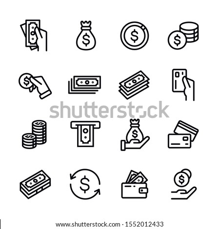 Money, finance, banking outline icons collection. Money line icons set vector illustration. Money bag, coins, credit card, wallet and more Royalty-Free Stock Photo #1552012433