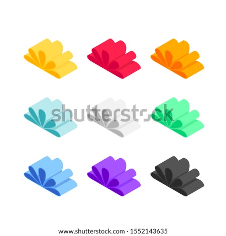 Set of isometric bows isolated on white background. Different colors graphical Christmas and birthday decorative wrap elements collection. Vector illustration