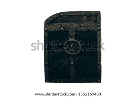 Closed old metal chest on a white background