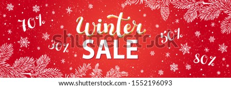 Winter sale or holidays background with branches and snowflakes. New year illustration. Winter sale banner design.