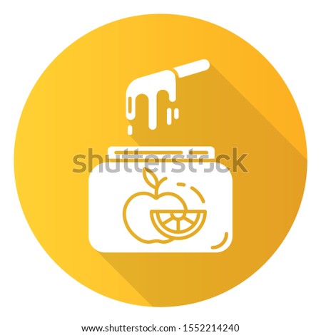 Chocolate waxing blue flat design long shadow glyph icon. Natural cold wax in jar with spatula. Body hair removal equipment. Professional beauty treatment cosmetics. Vector silhouette illustration