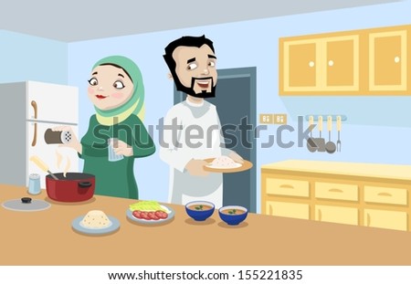 Khaliji Couple In The Kitchen-vector