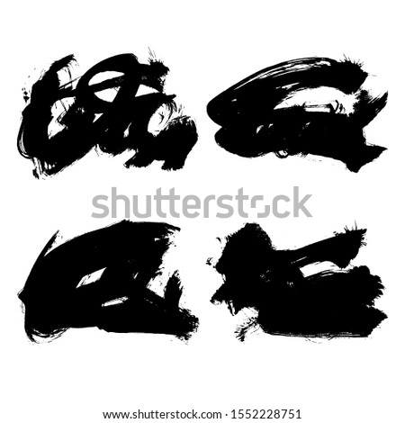 Set of black brush stroke and texture. Grunge vector abstract hand - painted element. Underline and border design.
