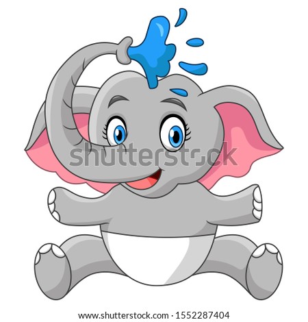 Happy Baby Elephant Take A Bath Shower