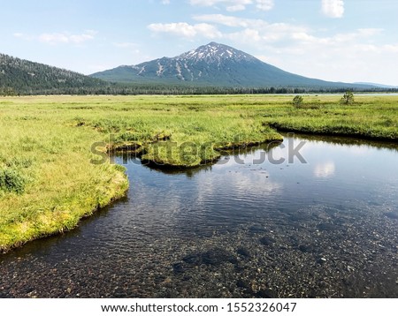 Picture of ski hill Mount Bachelor in Bend, Oregon, USA, taken in summer.