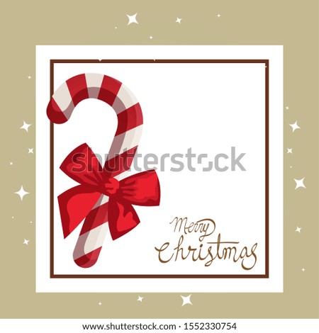 merry christmas card with cane and square frame vector illustration design