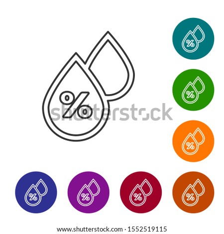 Grey line Water drop percentage icon isolated on white background. Humidity analysis. Set icons in color circle buttons. Vector Illustration