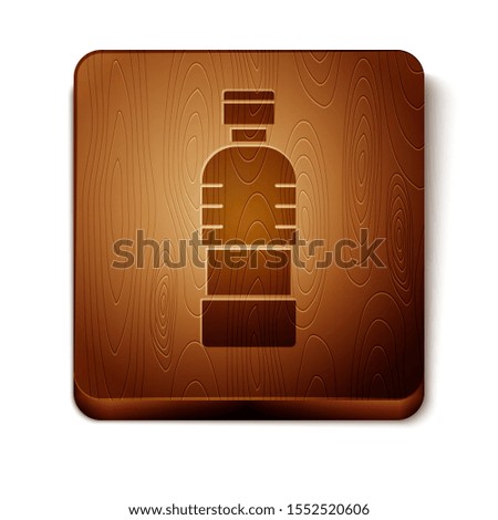 Brown Bottle of water icon isolated on white background. Soda aqua drink sign. Wooden square button. Vector Illustration