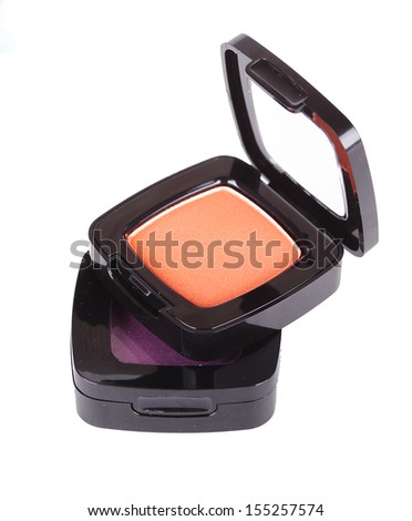 Eye shadows on white background. Orange and Purple. Make up picture.