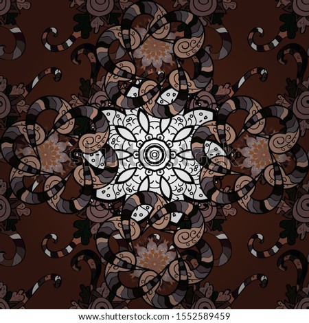 For invitation card, scrapbook, banner, postcard, magic, carpet, tile or lace. Decorative vector ornate colored mandala icon isolated for card, colored Mandala on a brown, black and neutral colors.