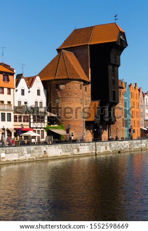 Image of  embankment in historical part of Gdansk at sunny day, Poland