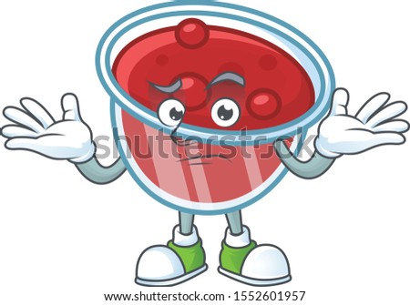 Canberries sauce with grinning mascot on white background