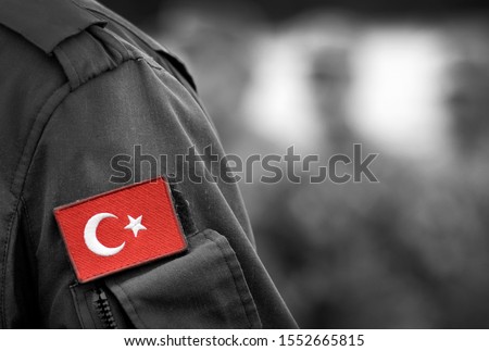 Turkish flag on Turkey army uniform. Turkey troops. Turkish soldiers Royalty-Free Stock Photo #1552665815