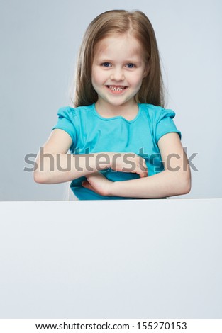 Girl child with white board. Isolated portrait. Kid.