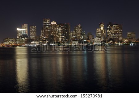 Boston skyline at night from East Boston, MA, USA