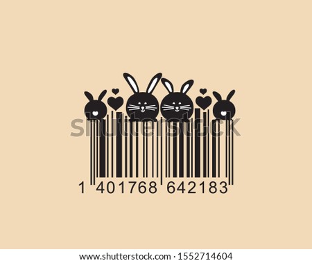 Creative barcode template. Blank for packaging with a rabbits family. Vector image