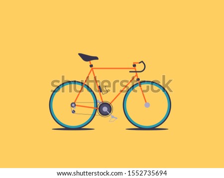 orange bike with blue wheels on yellow background