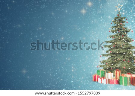 Christmas tree with bokeh background - 3D Illustration