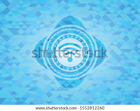 wifi signal icon inside sky blue mosaic emblem