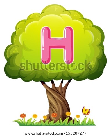 Illustration of a tree with a letter H on a white background