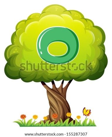 Illustration of a tree with a letter O on a white background