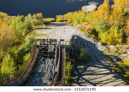 Abandoned springboard near Lake Okunovoy in Murmansk Royalty-Free Stock Photo #1552876190