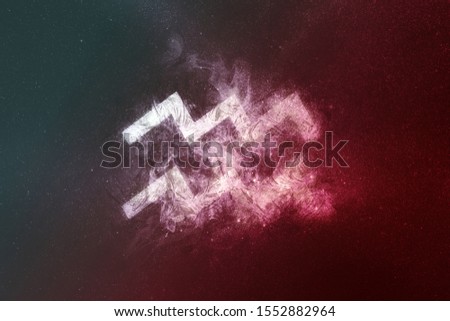 Aquarius Zodiac Sign White Red. Night sky Abstract background
