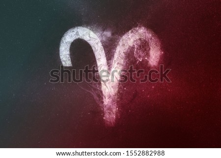 Aries Zodiac Sign White Red. Night sky Abstract background Royalty-Free Stock Photo #1552882988