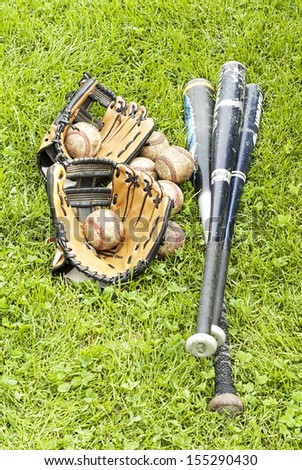 baseball equipment on the grass