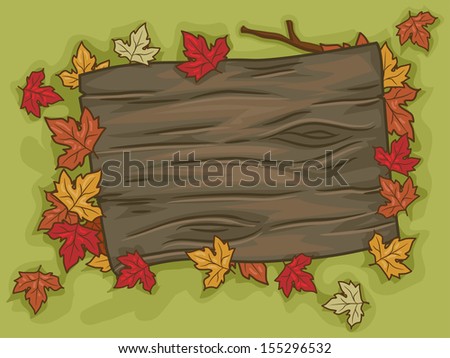 Illustration of a Blank Signboard Surrounded by Autumn Leaves