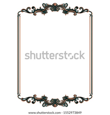 Copper frame ornamental segments seamless pattern on a white background. luxury carving decoration. Isolated black background. Isolated. 3D illustration