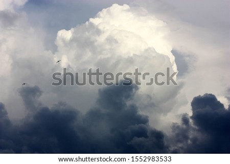 The sky with cough clouds is background horizontally. The sky before a rain. Copy space