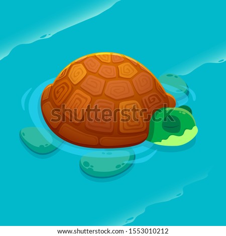 big beautiful sea turtle swimming in the sea. tortoise and turtle vector illustration.